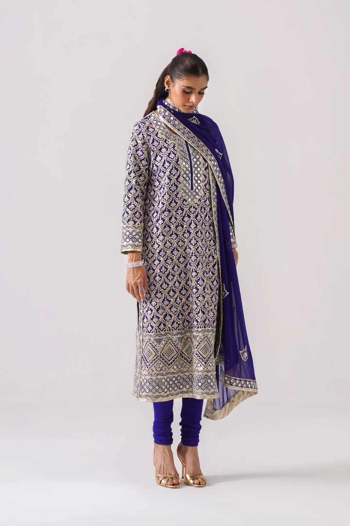 Dark Blue Long Kurta Set
