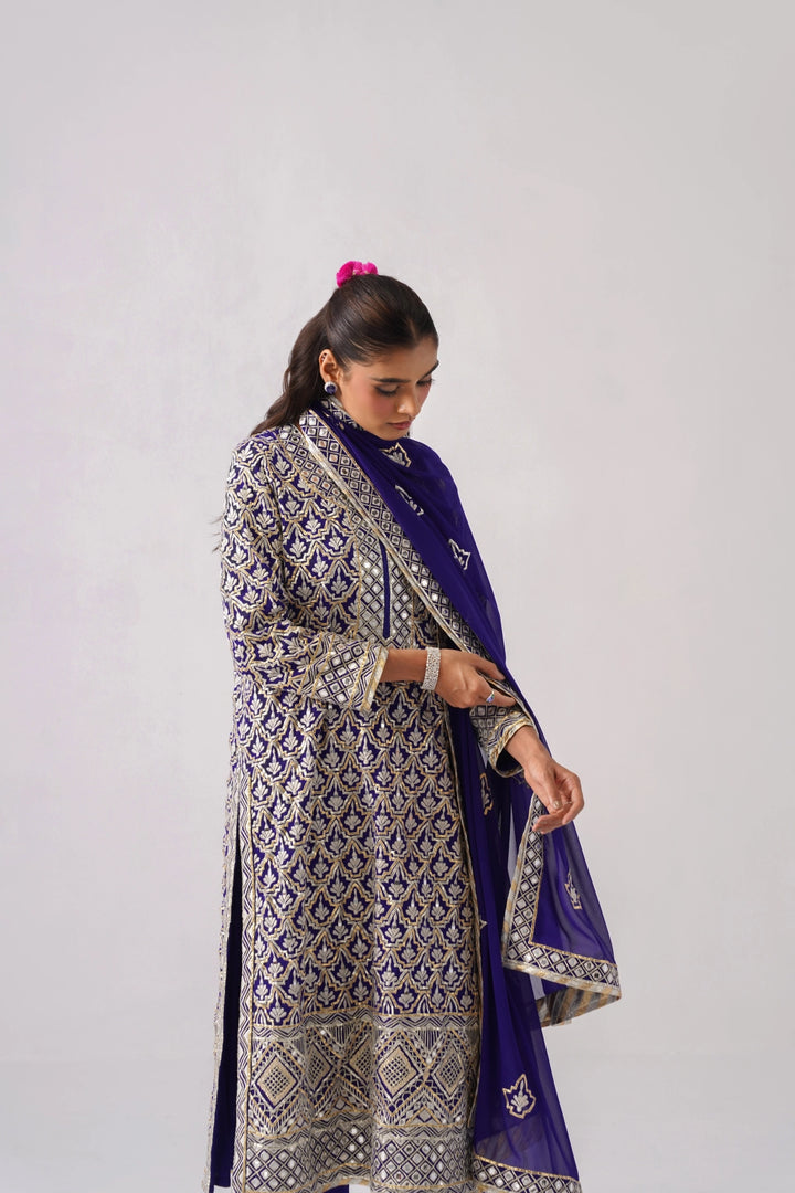 Dark Blue Long Kurta Set