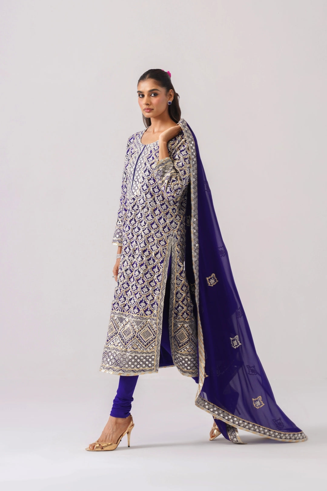 Dark Blue Long Kurta Set