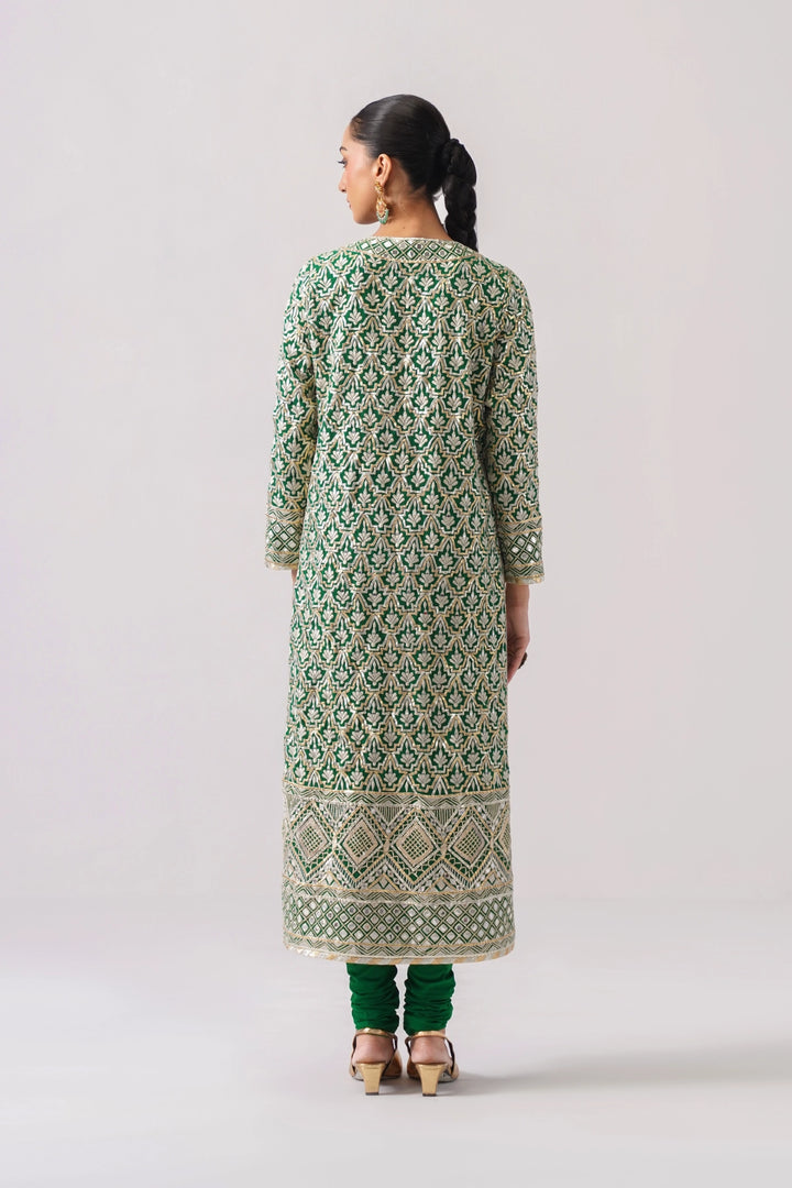 Dark Green Long Kurta Set