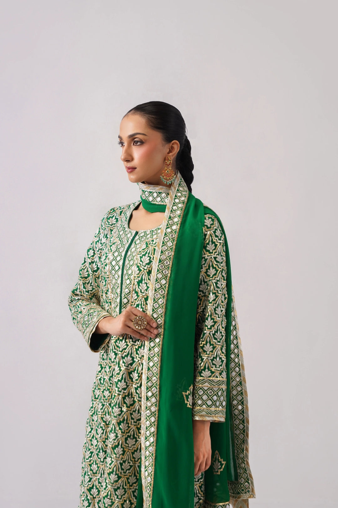 Dark Green Long Kurta Set
