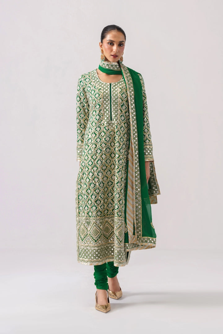 Dark Green Long Kurta Set