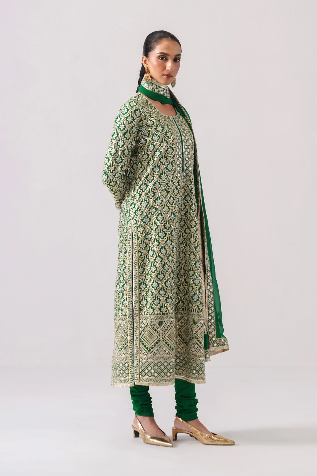 Dark Green Long Kurta Set