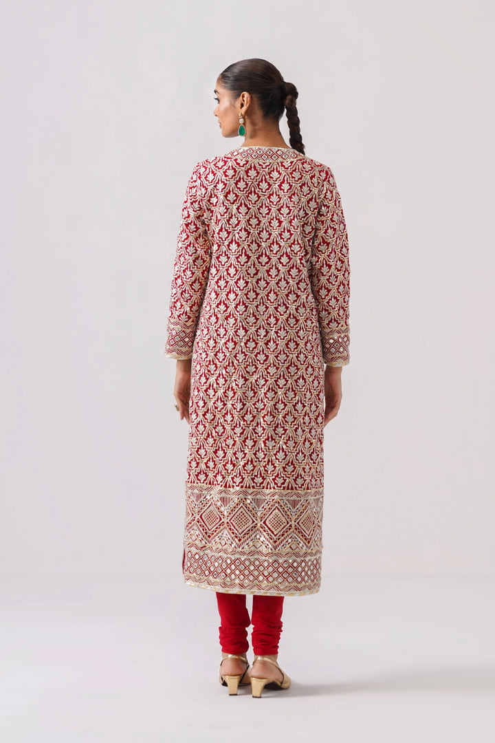 Red Long Kurta Set