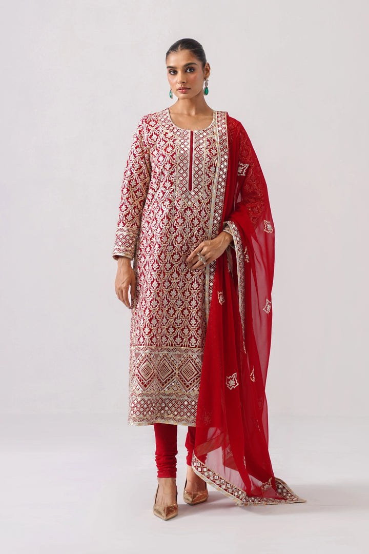 Red Long Kurta Set