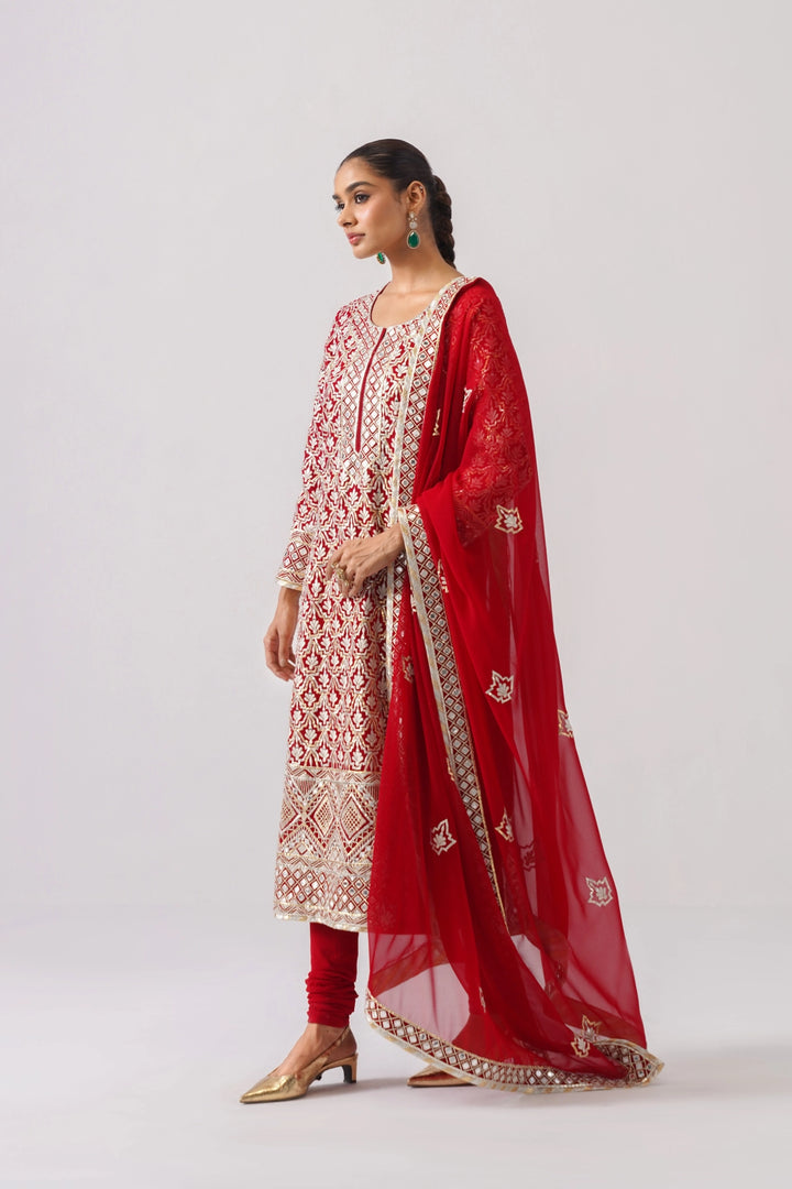 Red Long Kurta Set