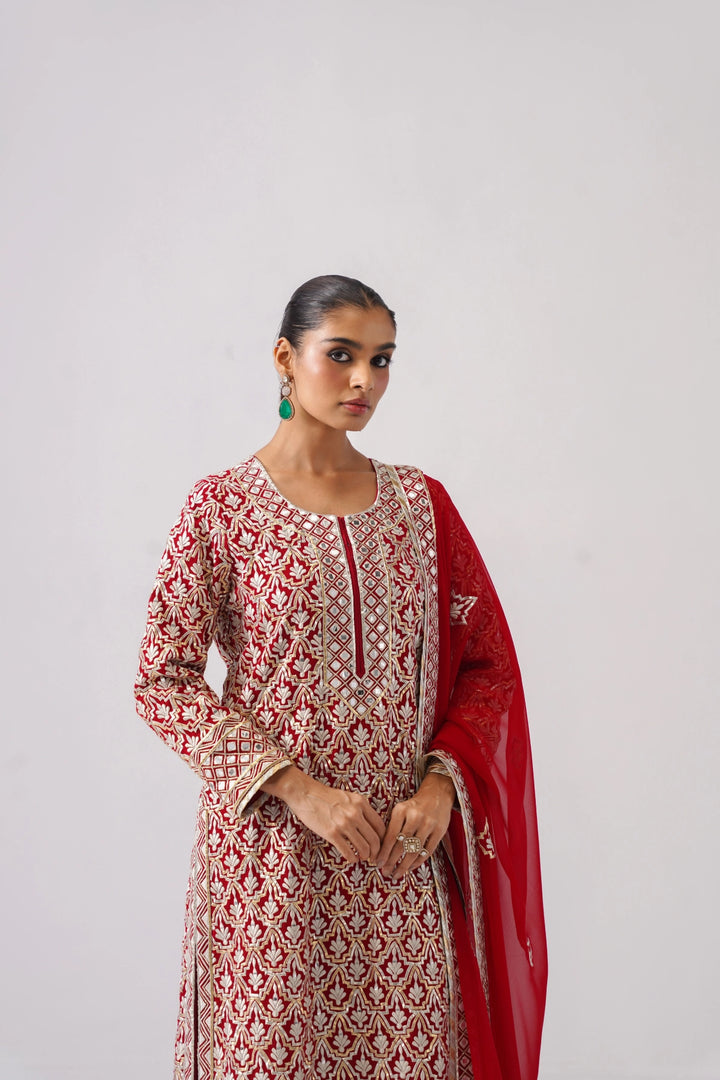 Red Long Kurta Set
