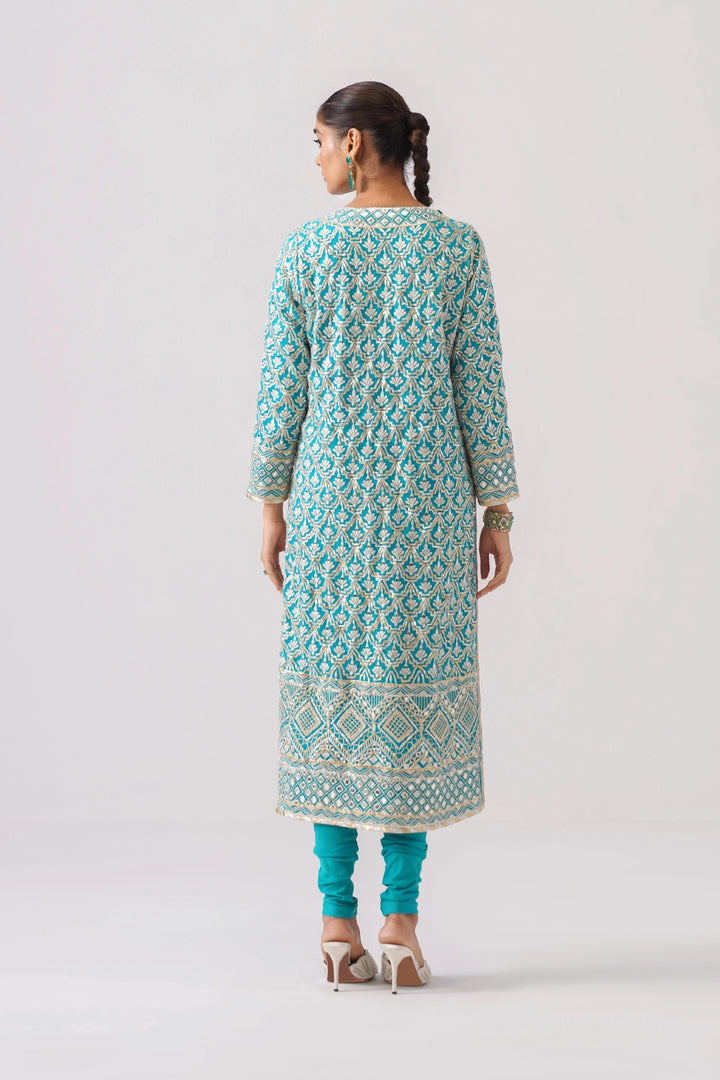 Aqua Blue Long Kurta Set