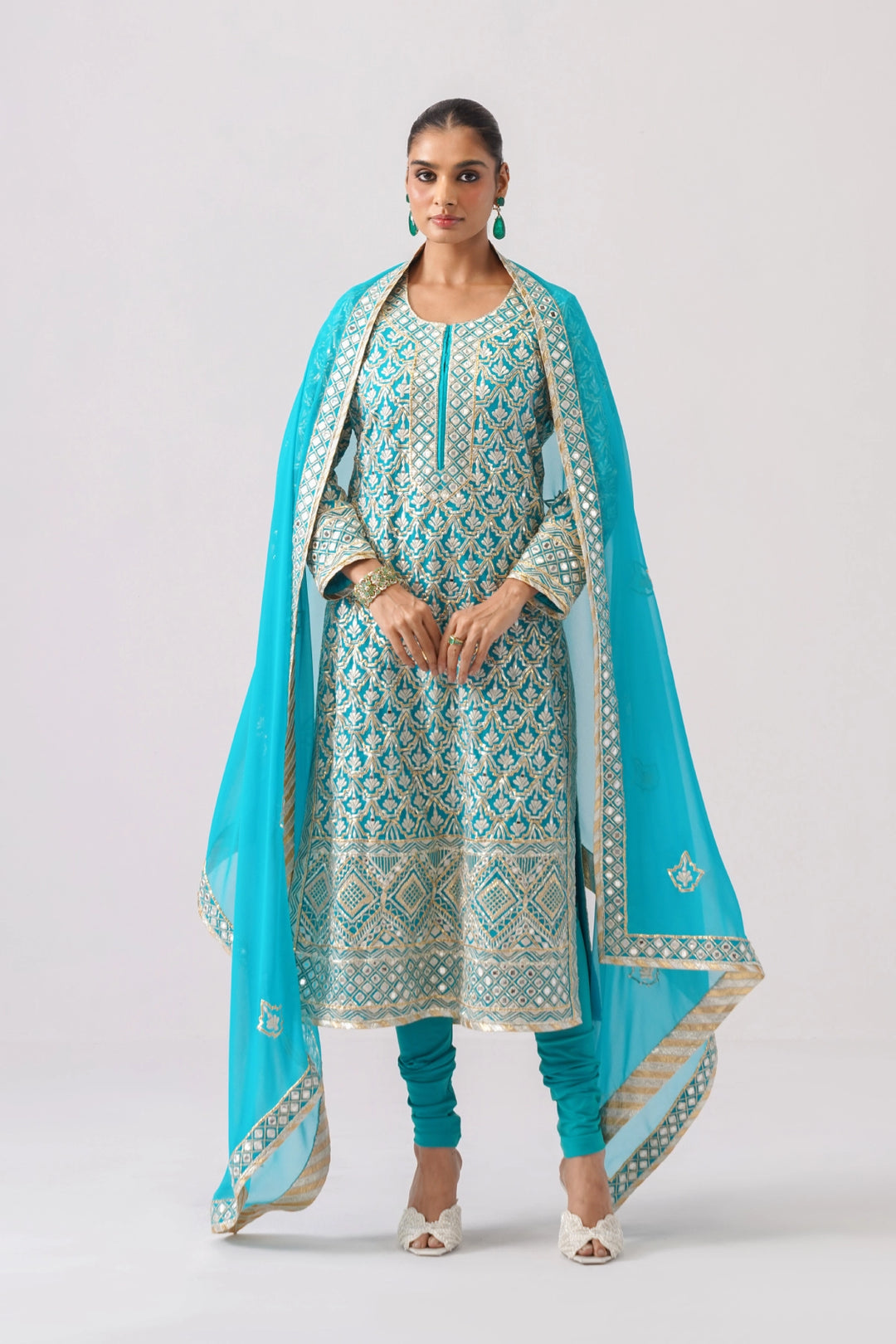Aqua Blue Long Kurta Set