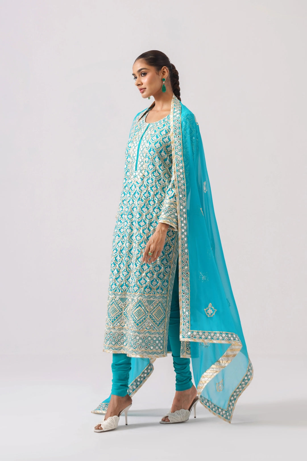 Aqua Blue Long Kurta Set