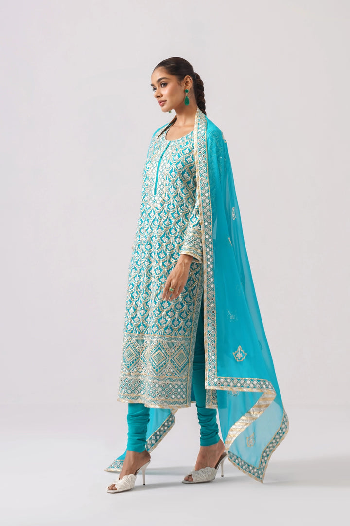 Aqua Blue Long Kurta Set