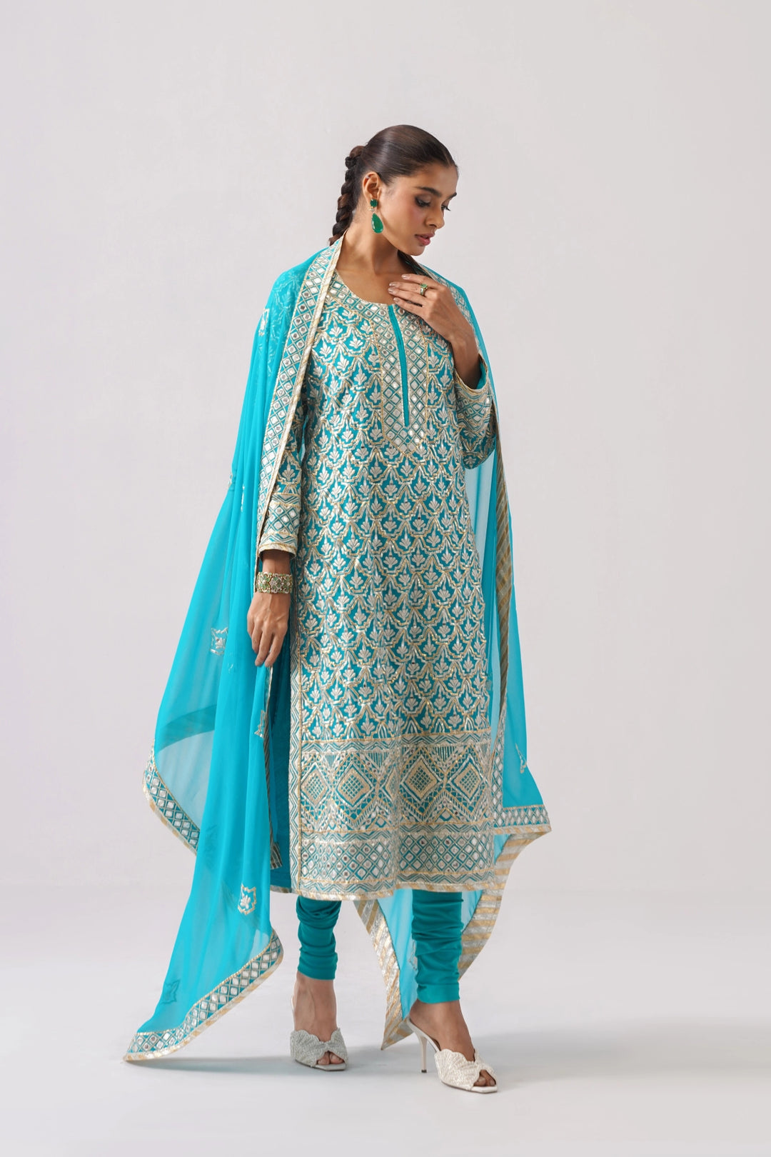 Aqua Blue Long Kurta Set
