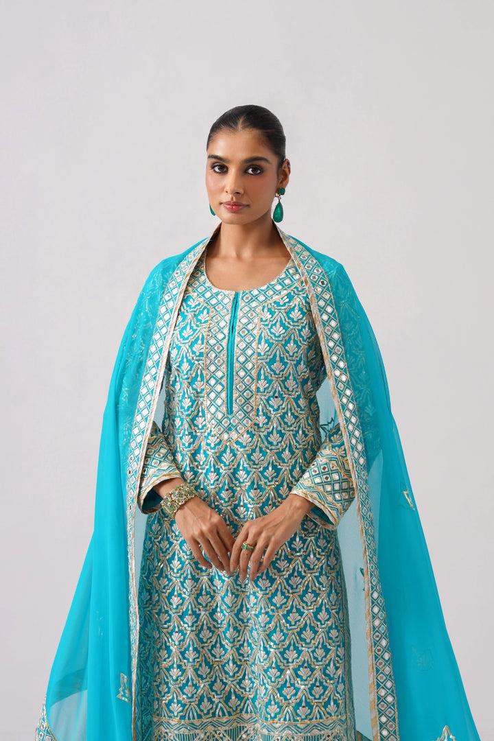 Aqua Blue Long Kurta Set