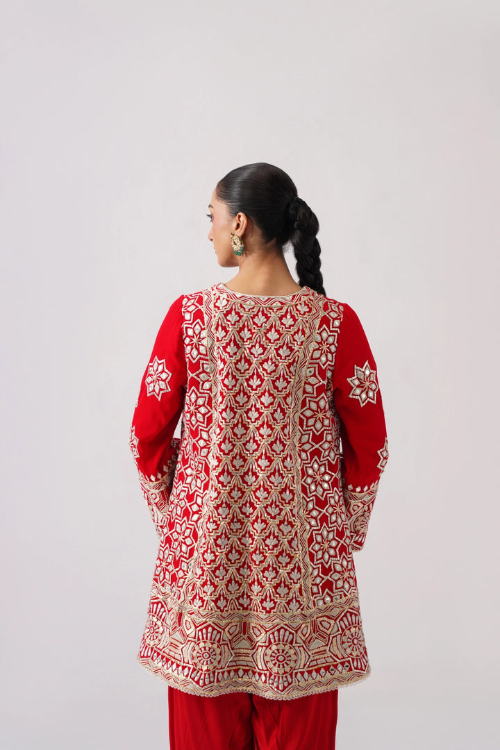 Red Short A-Line Kurta Set