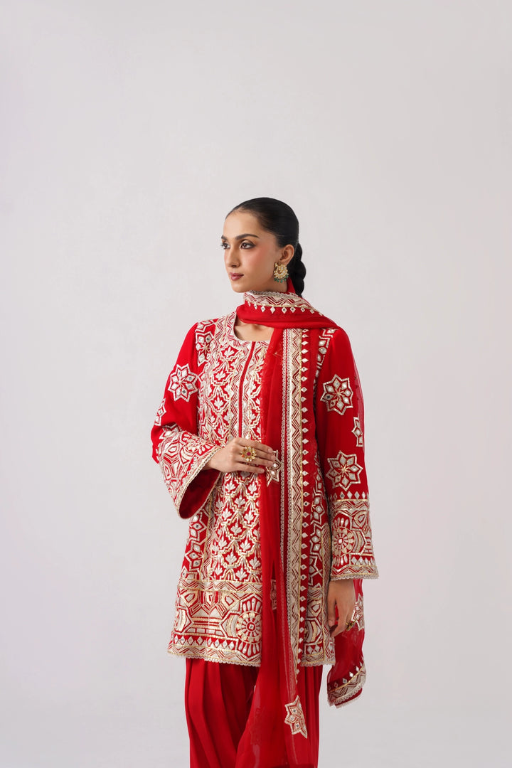 Red Short A-Line Kurta Set