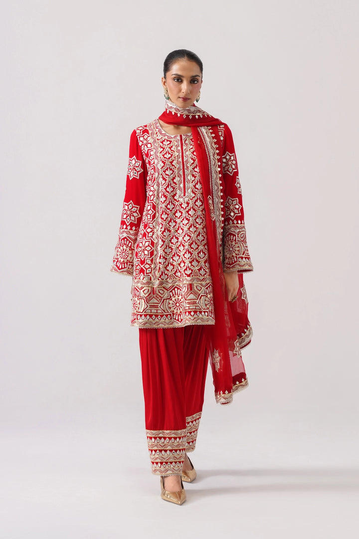 Red Short A-Line Kurta Set