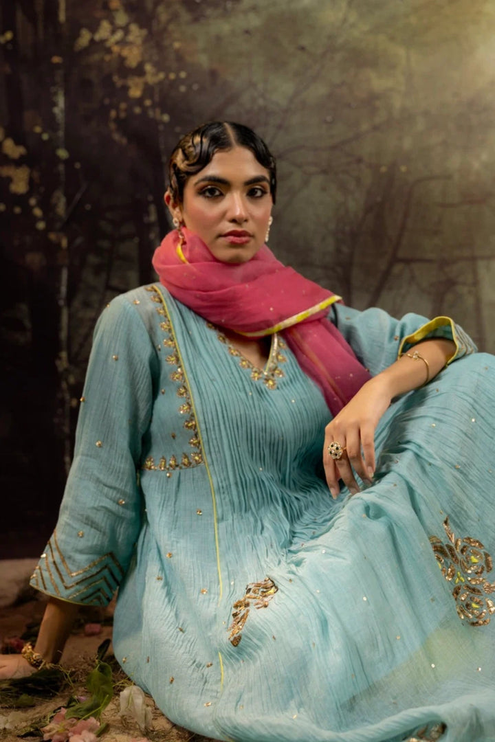 Ice Blue 5 Boota Kurta Set