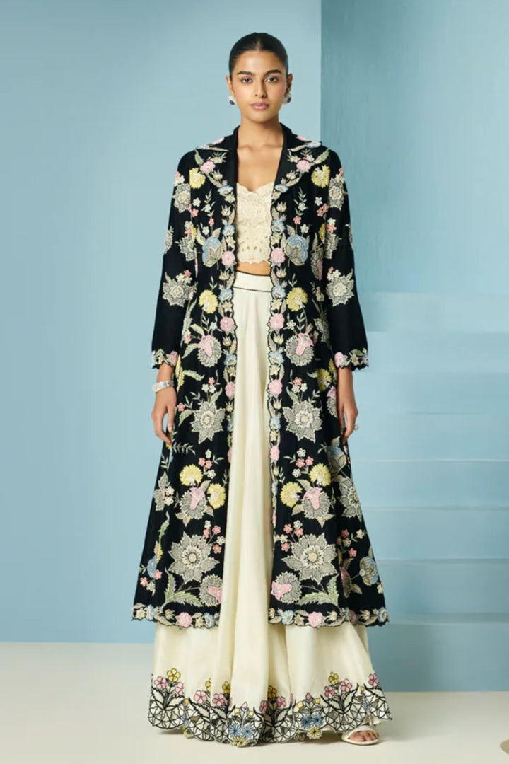 Ivory Contrast Cutwork Lehenga