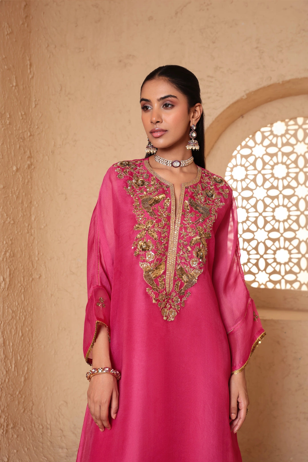 Mehrang Pink Kaftan Kurta Set