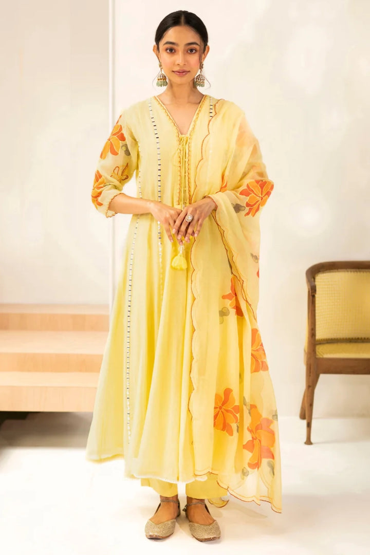 Zoya Mul Chanderi Anarkali Set