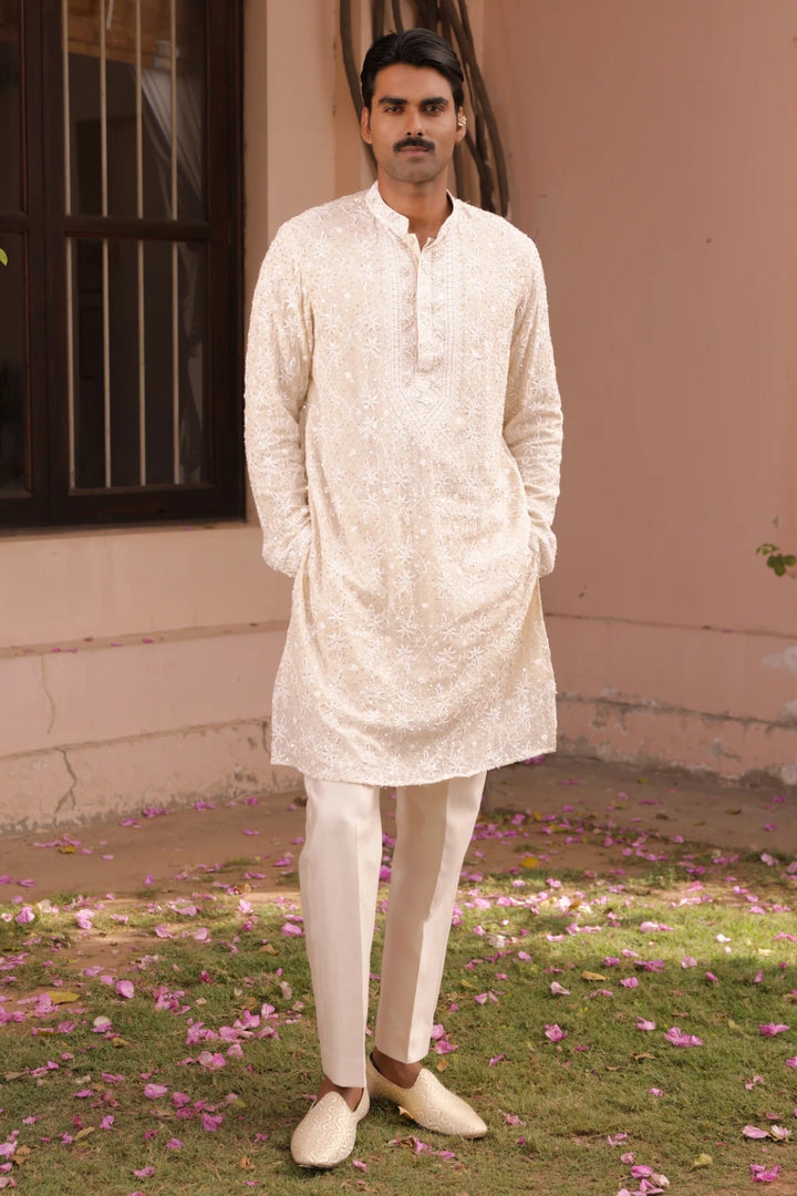Ivory Pure & Premium Georgette Chikankari Men's Kurta