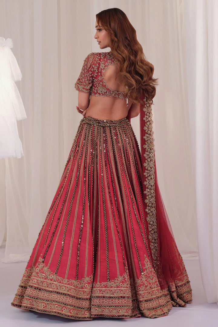 Maroon Marodi Raw Silk Lehenga With Blouse & Dupatta