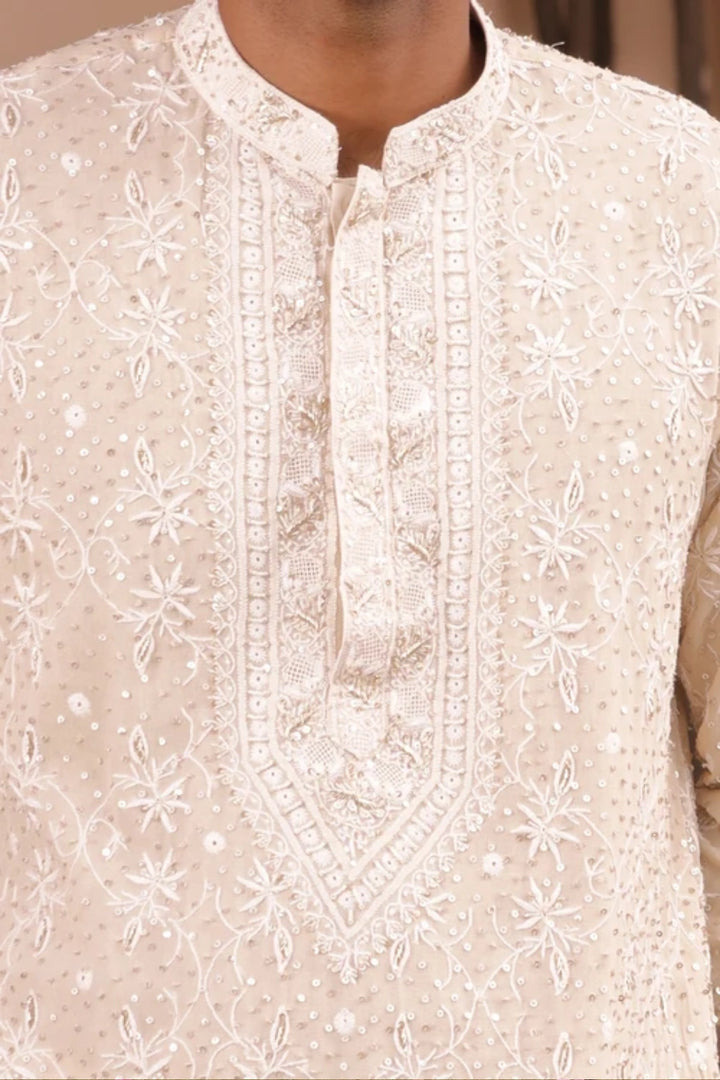 Ivory Pure & Premium Georgette Chikankari Men's Kurta