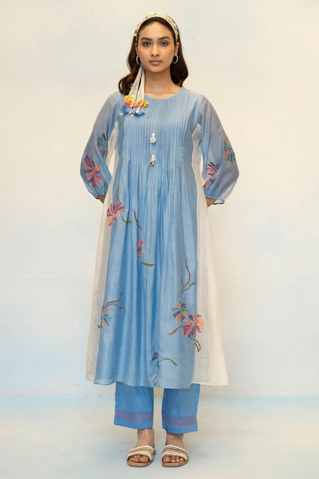 Meher Mul Chanderi Tunic Set in Blue
