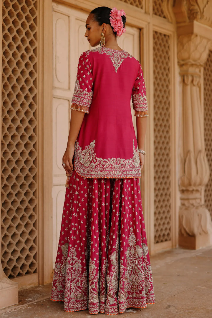 Maysam - Hot Pink Kurta Set with Sharara & Dupatta