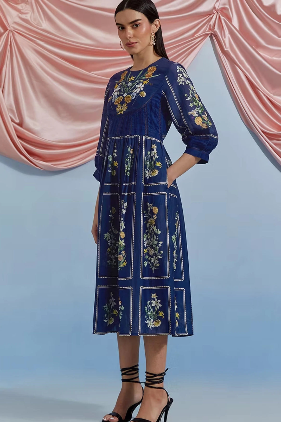 Bouquet Midi Dress - Airforce Blue