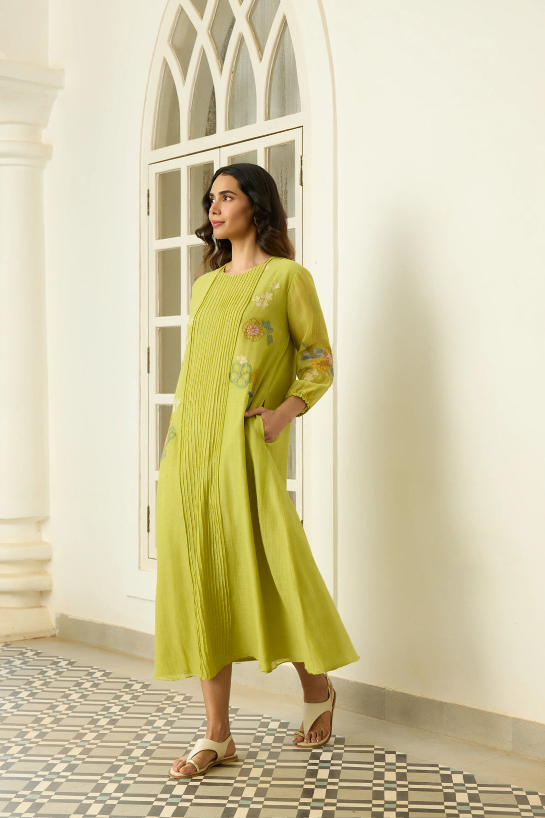 Lime Pintuck Dress