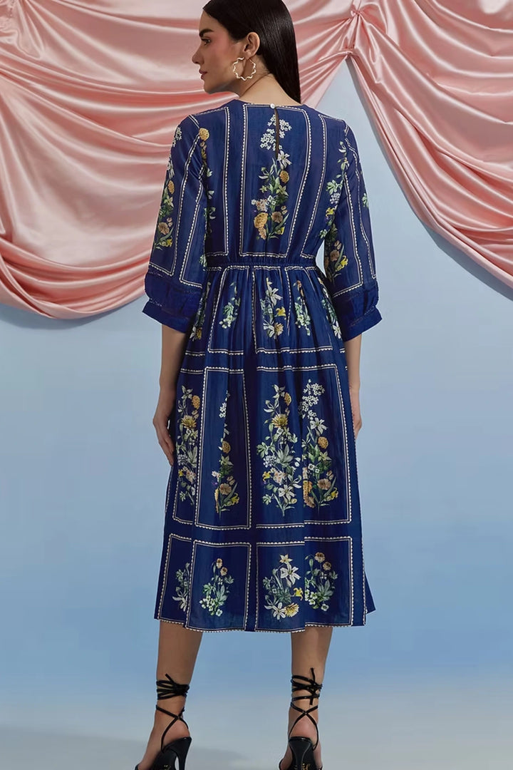 Bouquet Midi Dress - Airforce Blue
