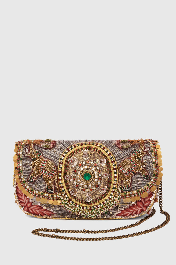 Gajah Flapover Clutch - Silver