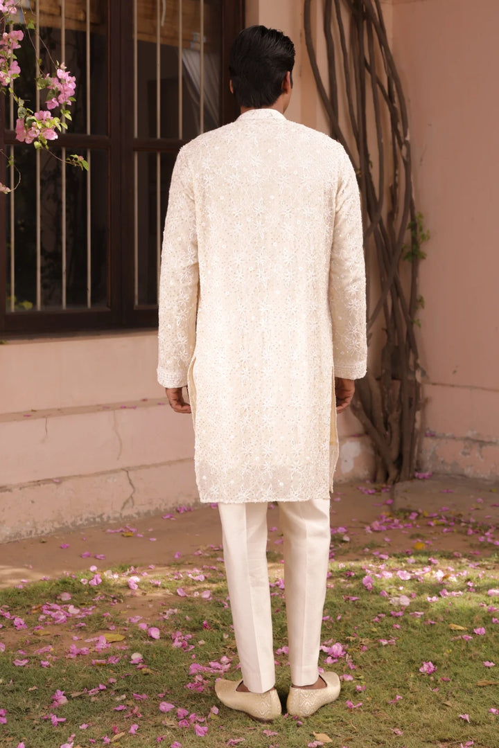 Ivory Pure & Premium Georgette Chikankari Men's Kurta