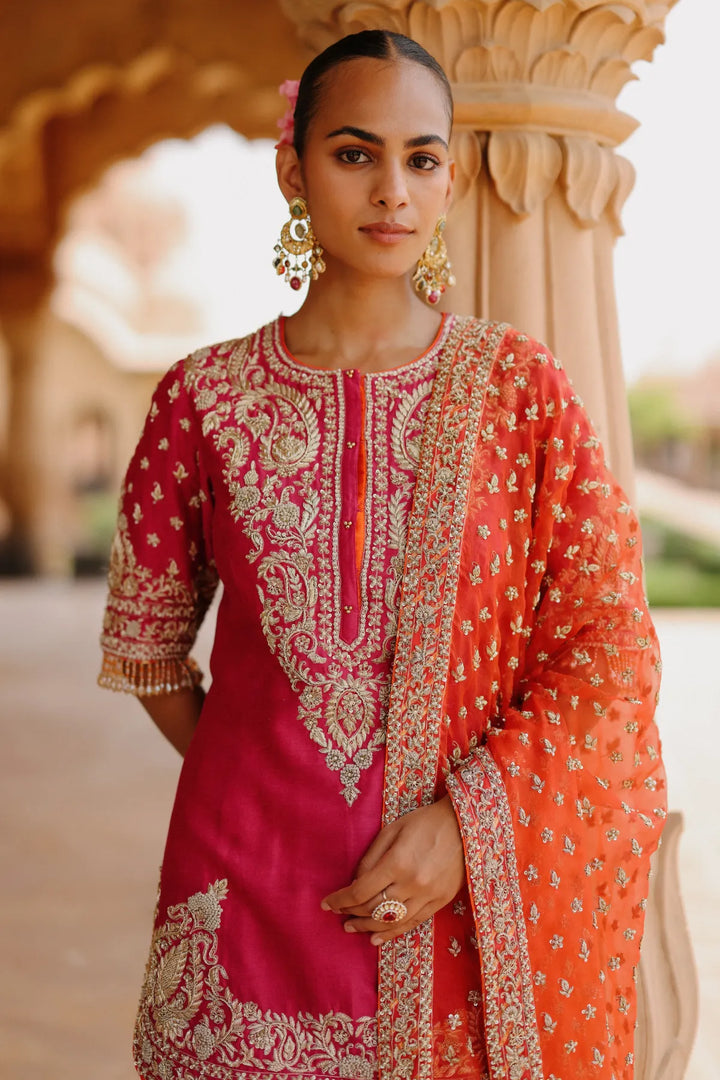 Maysam - Hot Pink Kurta Set with Sharara & Dupatta