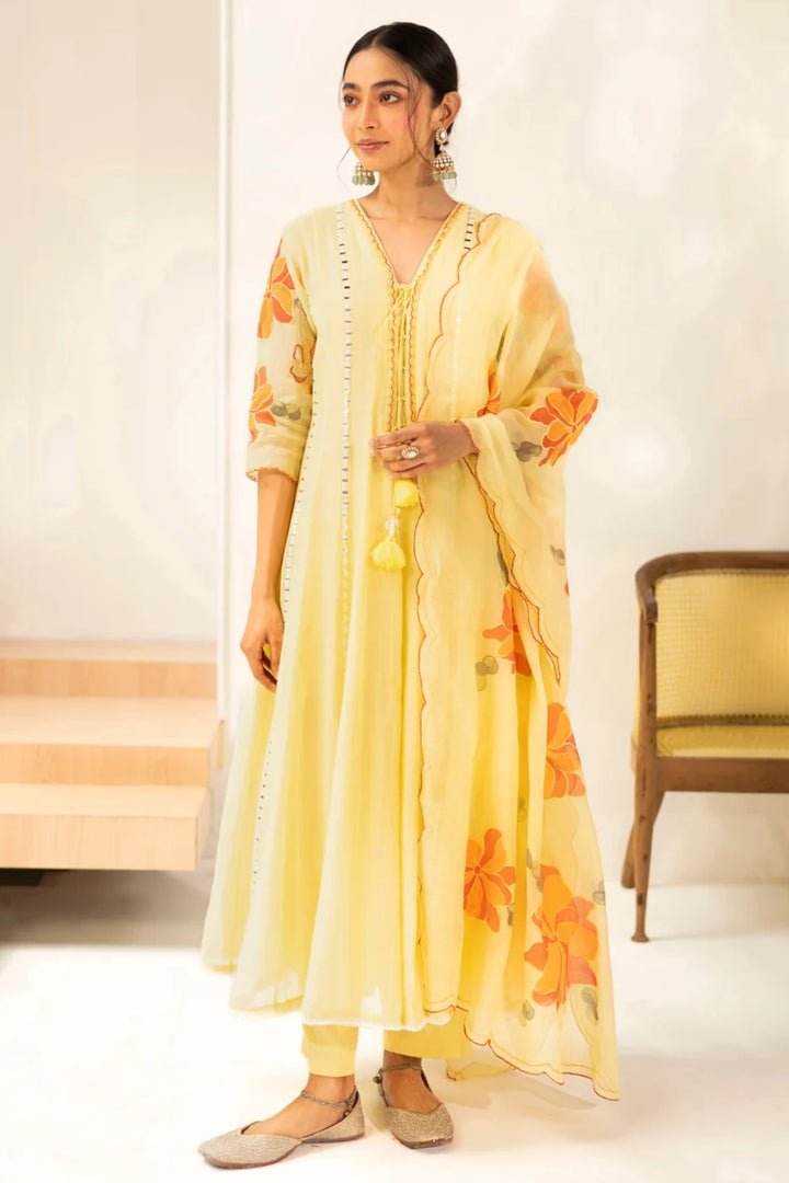 Zoya Mul Chanderi Anarkali Set