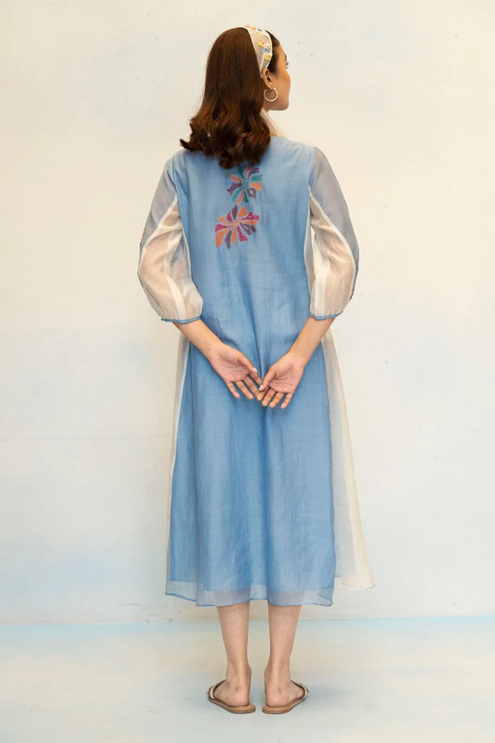 Meher Mul Chanderi Tunic Set in Blue