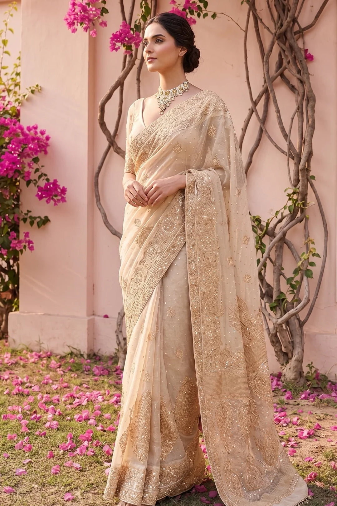 Dyeable Pure & Premium Tissue Chikankari Saree