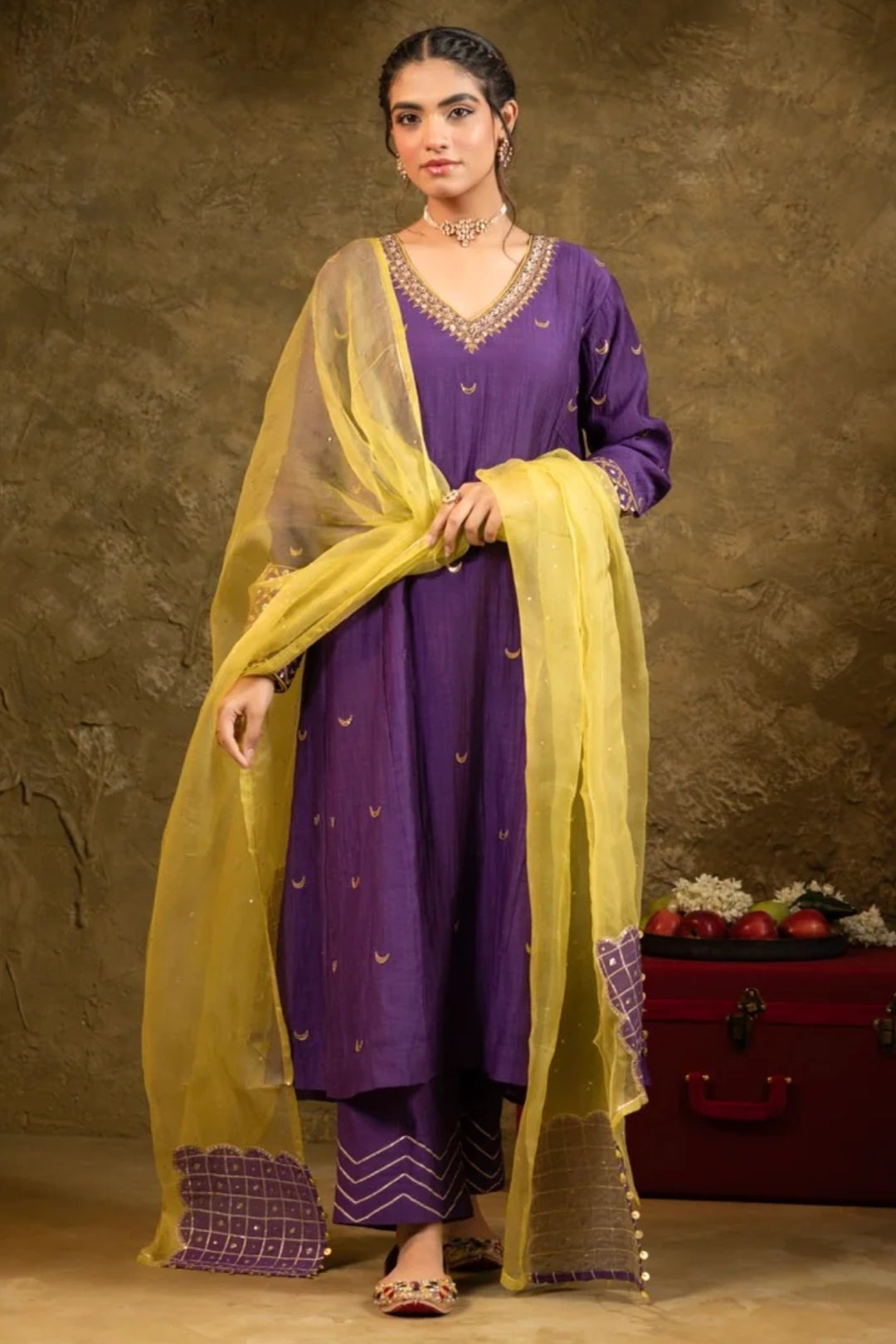 Purple Chand Booti A-Line Suit Set