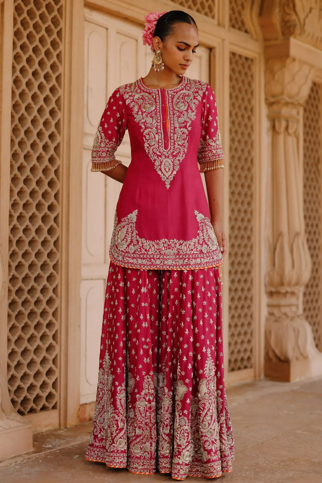 Maysam - Hot Pink Kurta Set with Sharara & Dupatta