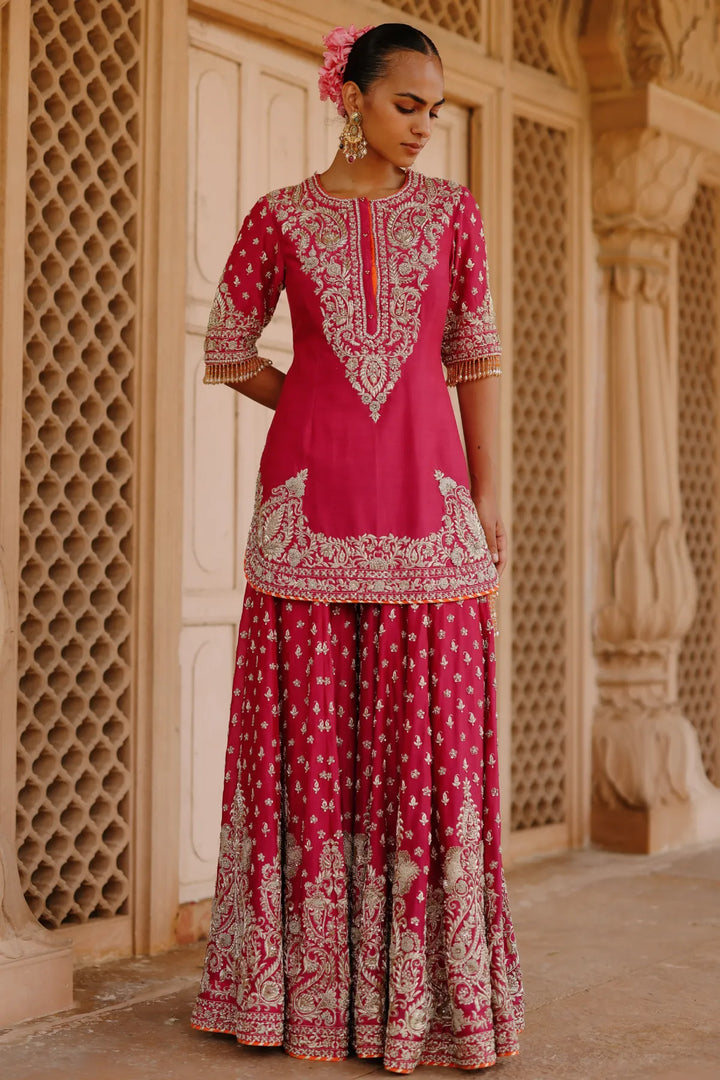 Maysam - Hot Pink Kurta Set with Sharara & Dupatta