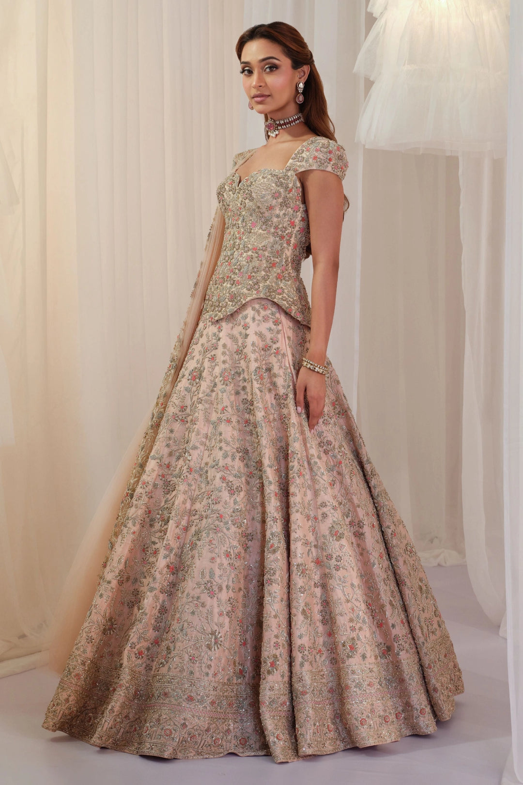 Blush Hand Embellished Corset With Lehenga & Dupatta