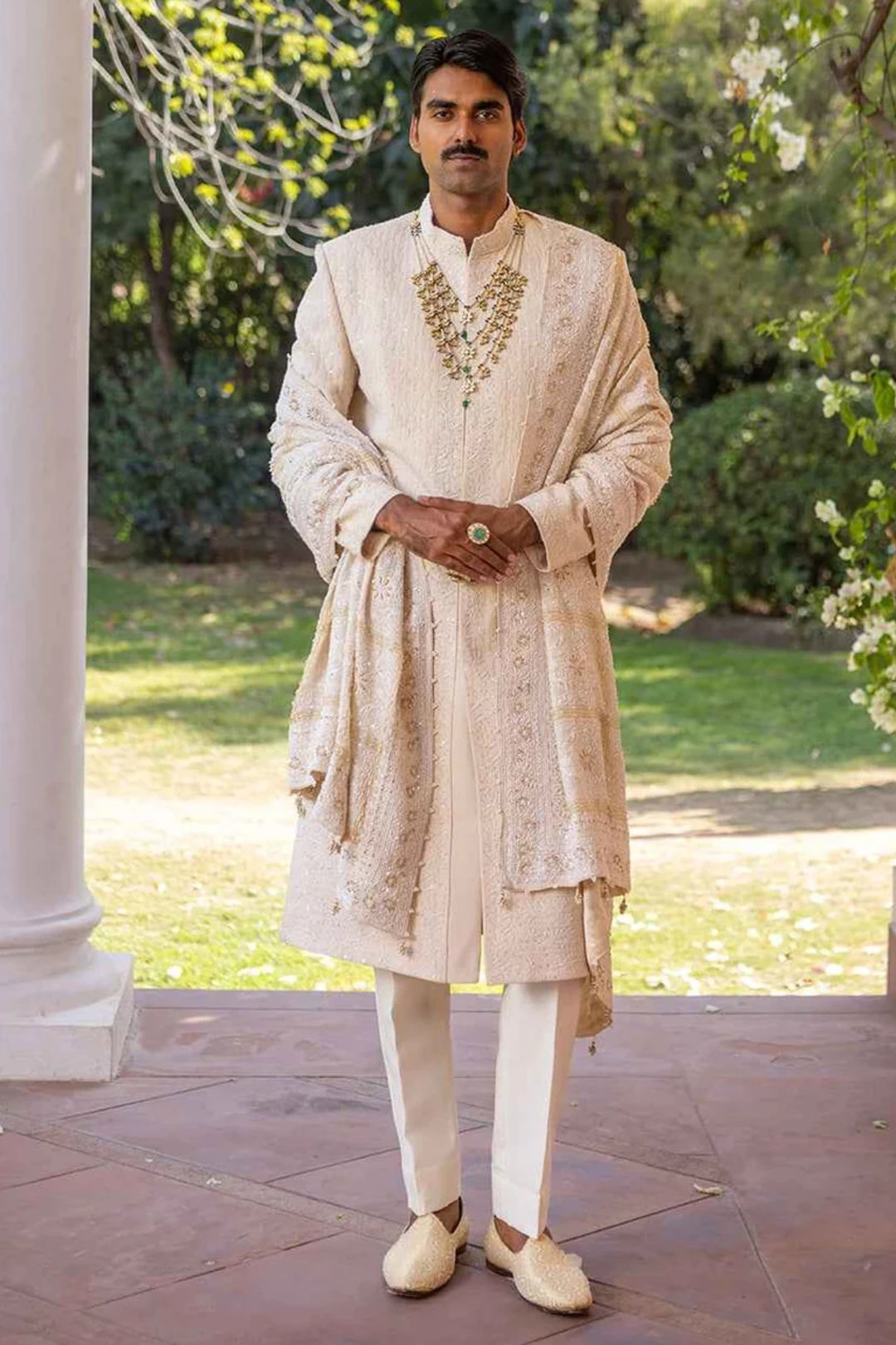 Ivory Pure & Premium Georgette Chikankari Men's Sherwani