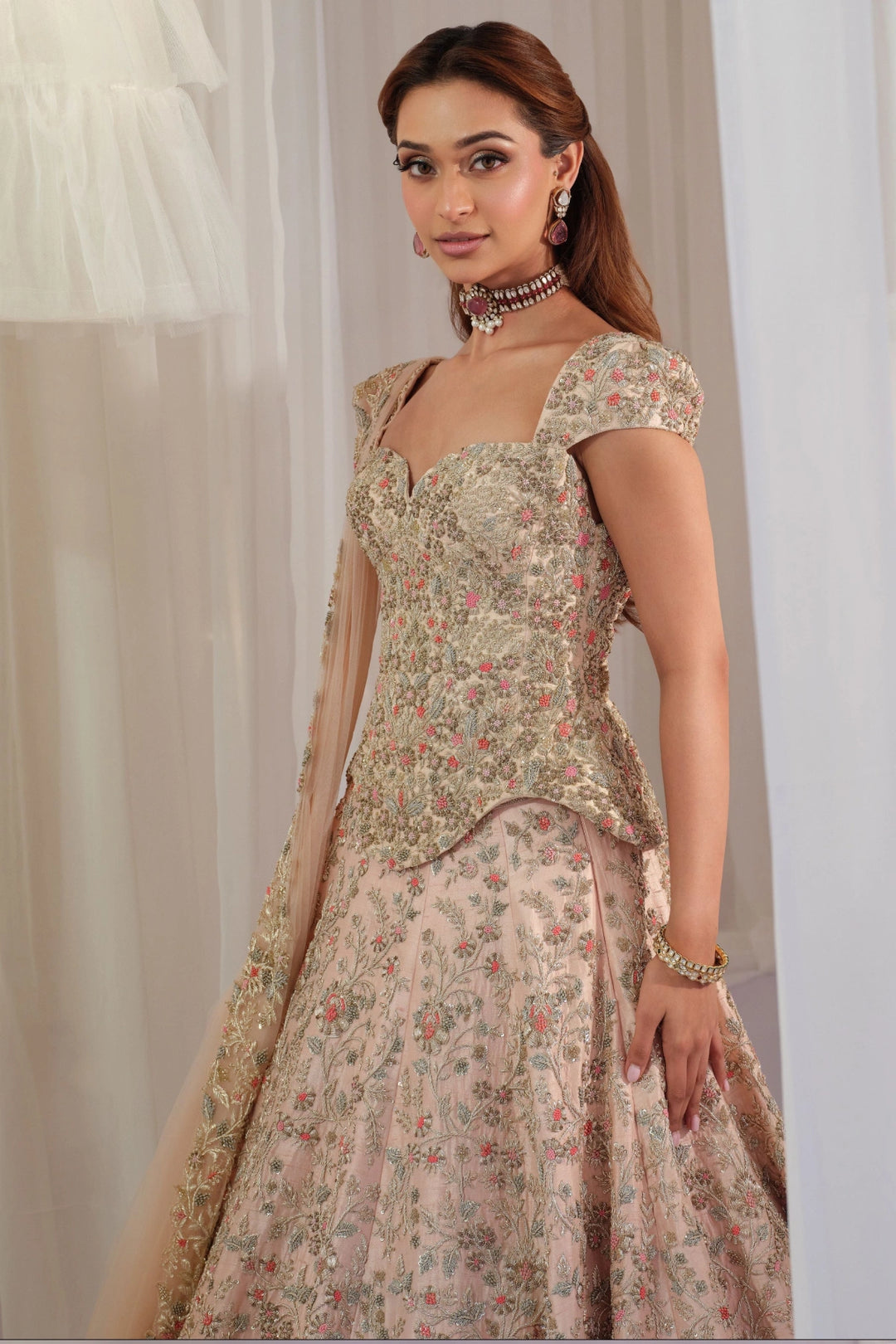 Blush Hand Embellished Corset With Lehenga & Dupatta