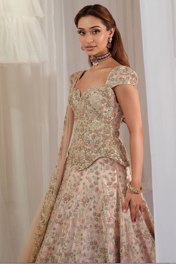 Blush Hand Embellished Corset With Lehenga & Dupatta