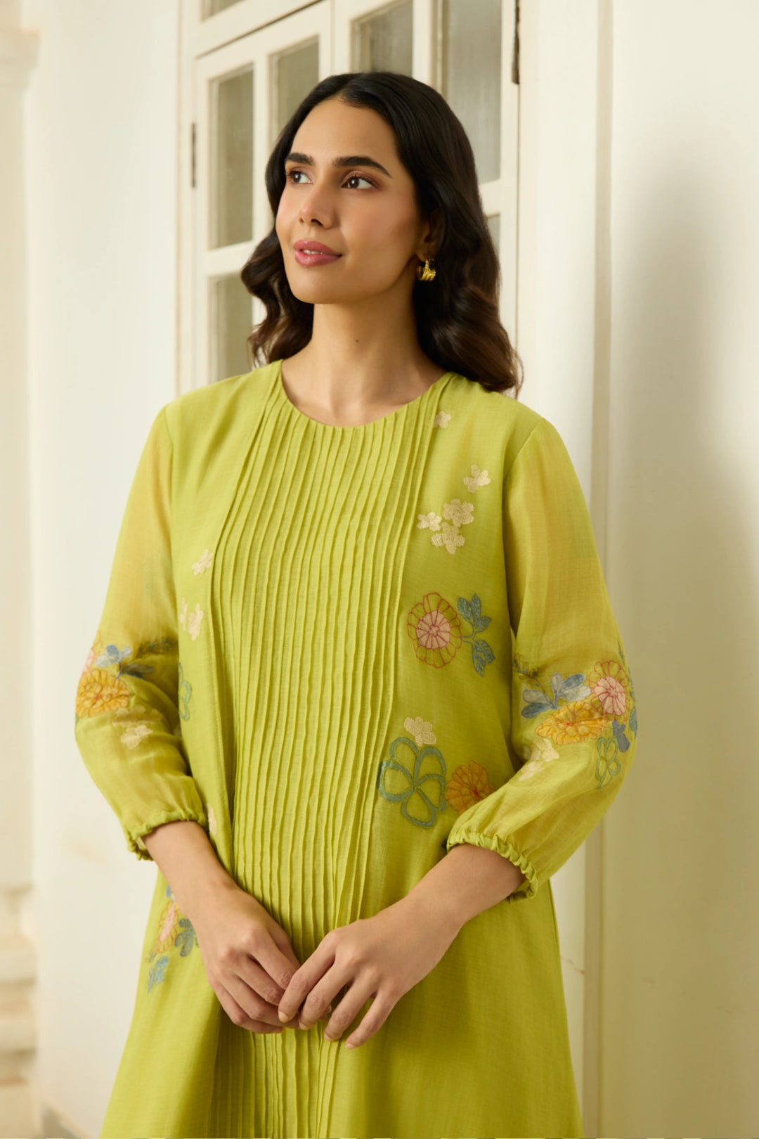 Lime Pintuck Dress