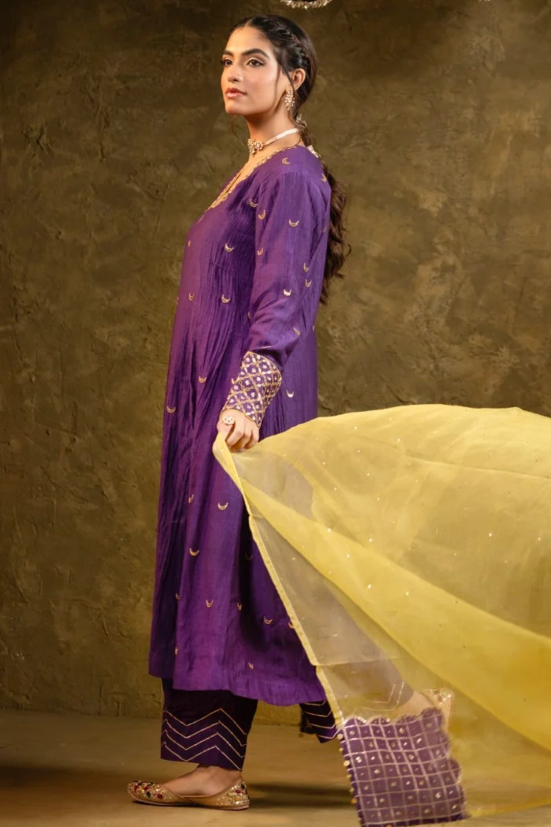 Purple Chand Booti A-Line Suit Set