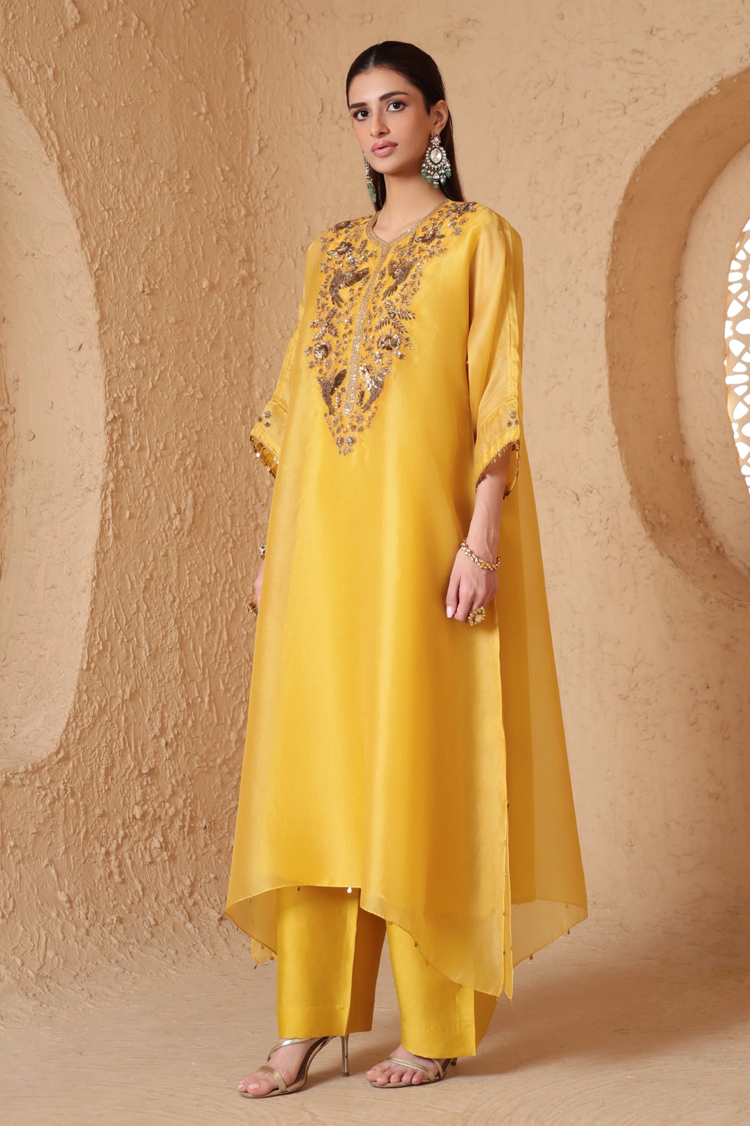 Mehrang Yellow Kaftan Kurta Set