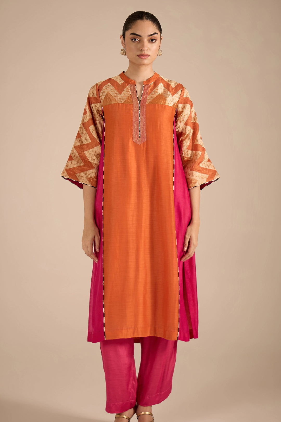 Chevron Orange and Pink Kurta Set
