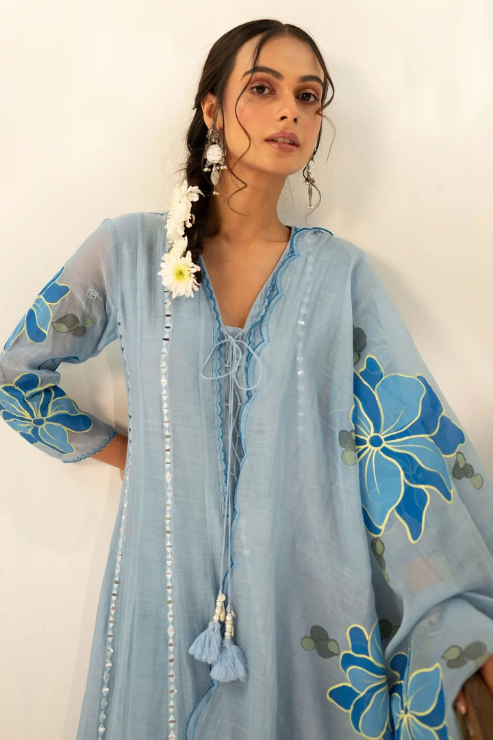 Zoya Mul Chanderi Anarkali Set